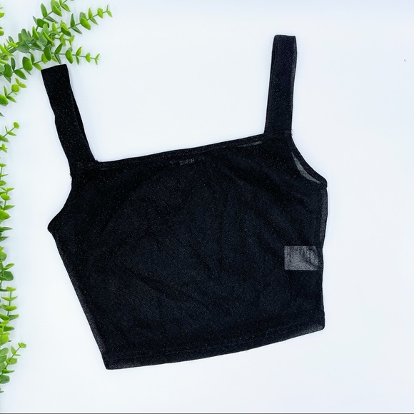 Shein Fitted Black Glitter Sleeveless Crop Top XS - Picture 2 of 8